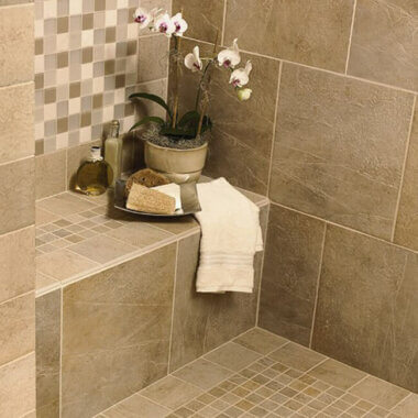 tile flooring installed in a bathroom shower area