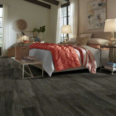 bedroom scene with vinyl flooring installed