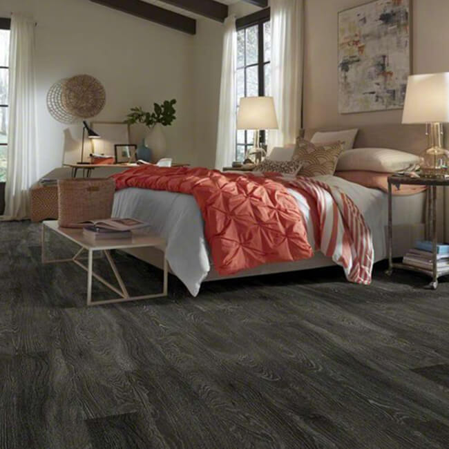 bedroom scene with luxury vinyl flooring