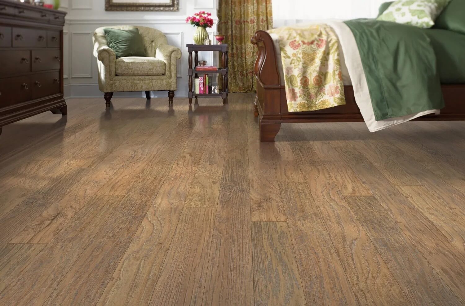 bedroom scene with laminate flooring