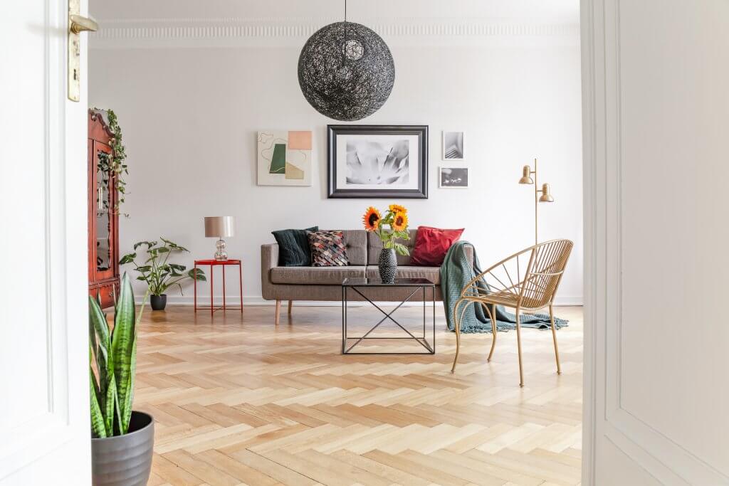 Hardwood flooring in living room area